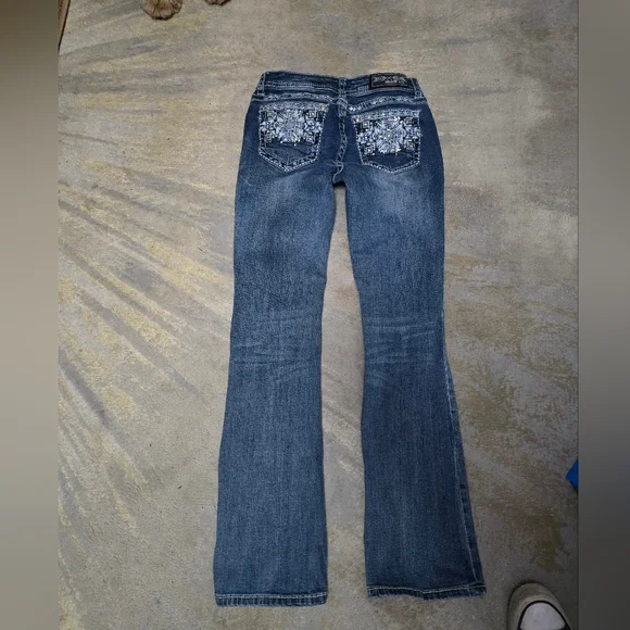 Grace in LA Women's Dark Blue Embroidered Boot Cut Jeans - Picture 9 of 12